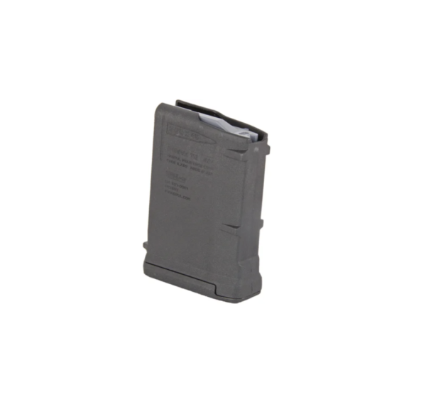 Magpul PMAG 10-round magazine for AR15, featuring a durable black polymer design, shown in an upright position.