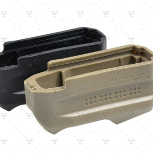 Two MAGPUL magazine extenders, one in black and one in tan color, shown on a white background.